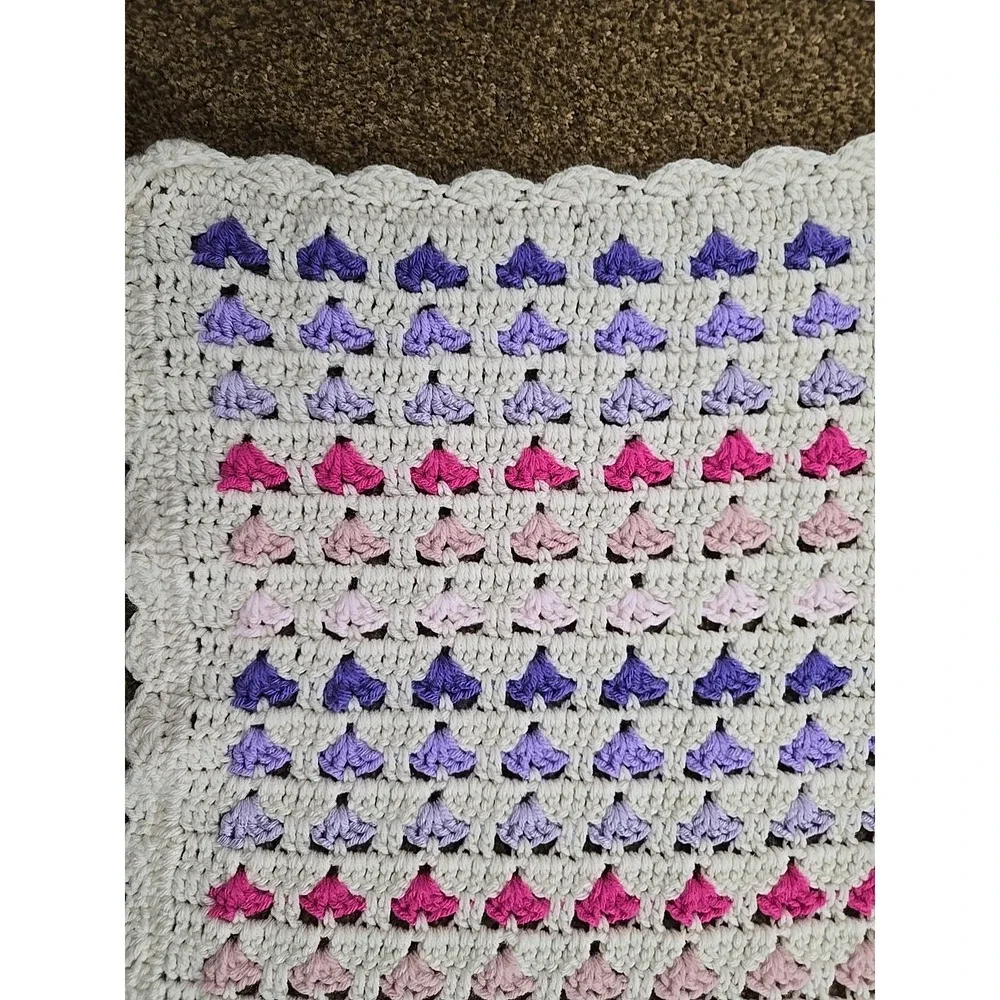 Handmade Afghan Crochet Multicolor Hearts Throw Grannycore Valentine's Day